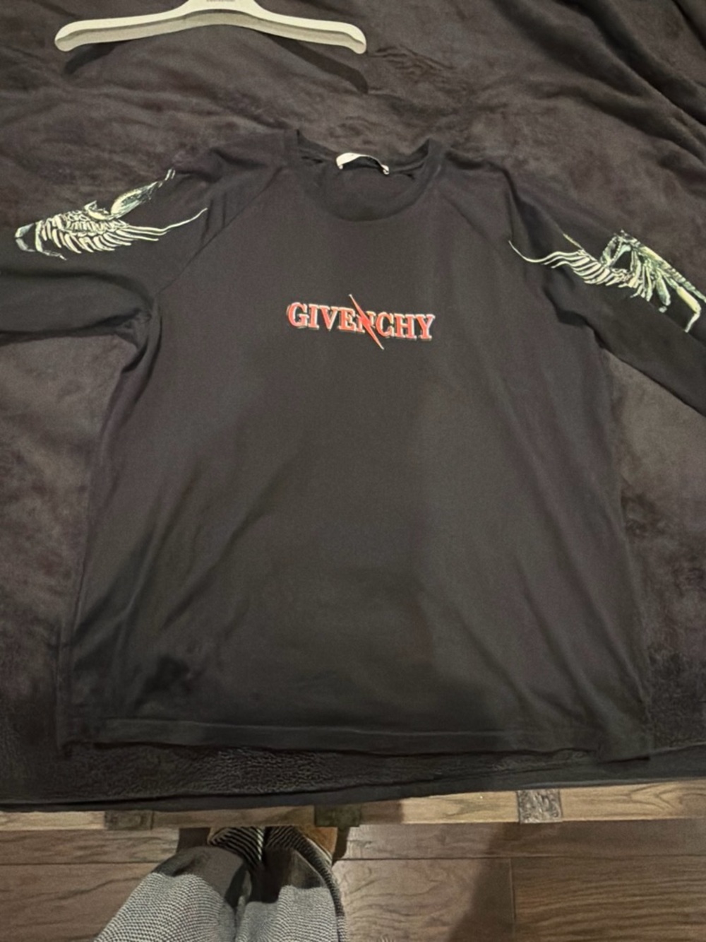 Givenchy Black Long Sleeve Tee with Red Logo and White Sleeve Graphics